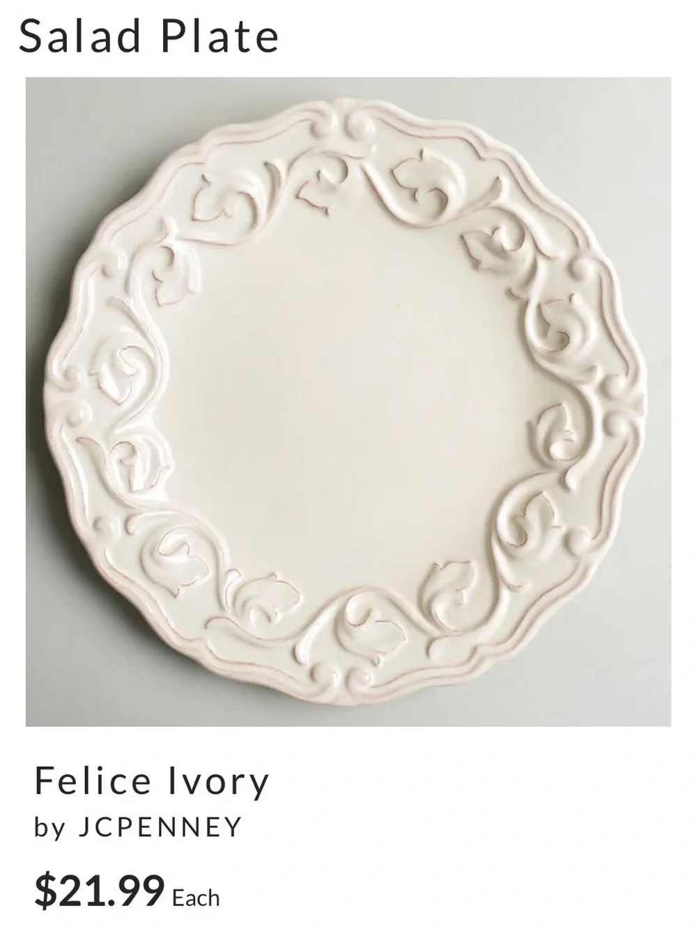 Felice Ivory by JC Penney – Set of 4 Salad Plates 9” plates by Chris Madden
